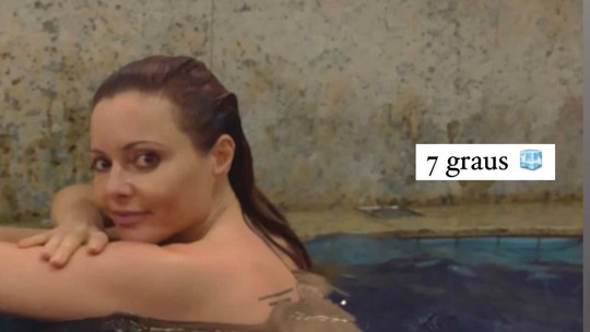 Rita Guedes desafia temperatura em mergulho na piscina: '7 graus'