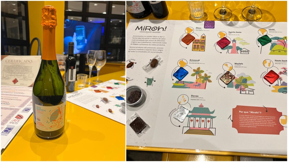 O espumante Dois Mundos, que tem chocolate na composição, e a harmonização — Foto: Acervo pessoal