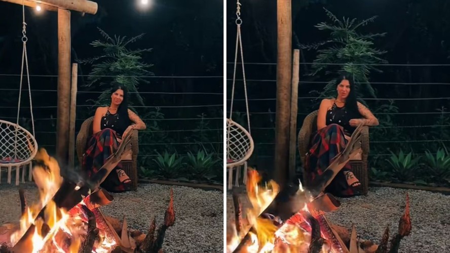 Kelly Castelano gravou um vídeo sem saber que uma onça a observava atentamente nas árvores