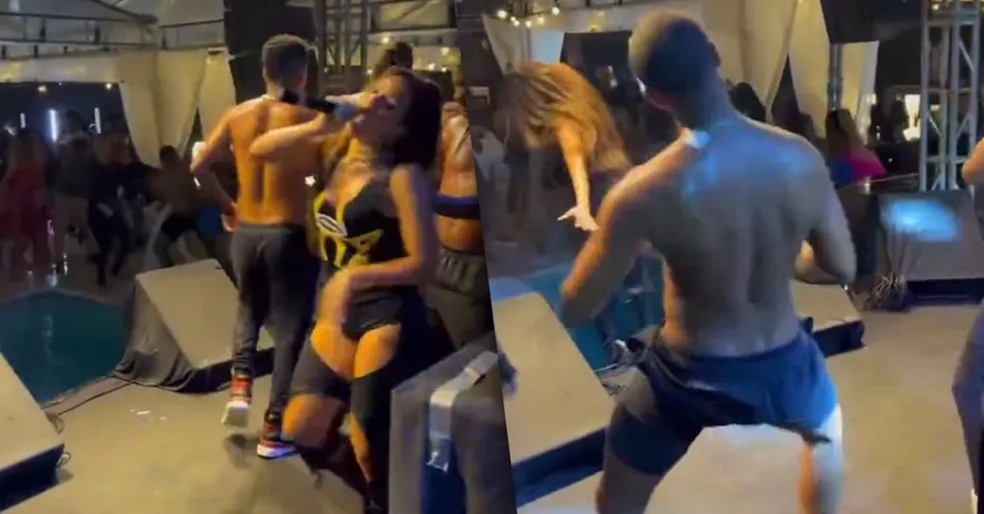 Durante apresentação, Gabily cai na piscina e viraliza