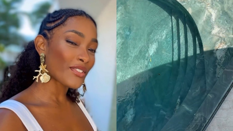 Erika Januza mostrou a sua piscina de mármore — Foto: Reprodução/ Instagram