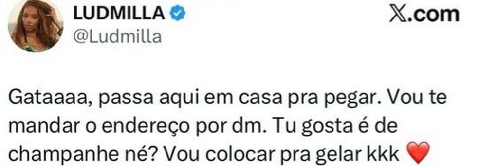 Ana Paula Renault pediu uma roupa emprestada para Ludmilla e a cantora reagiu — Foto: Reprodução/X