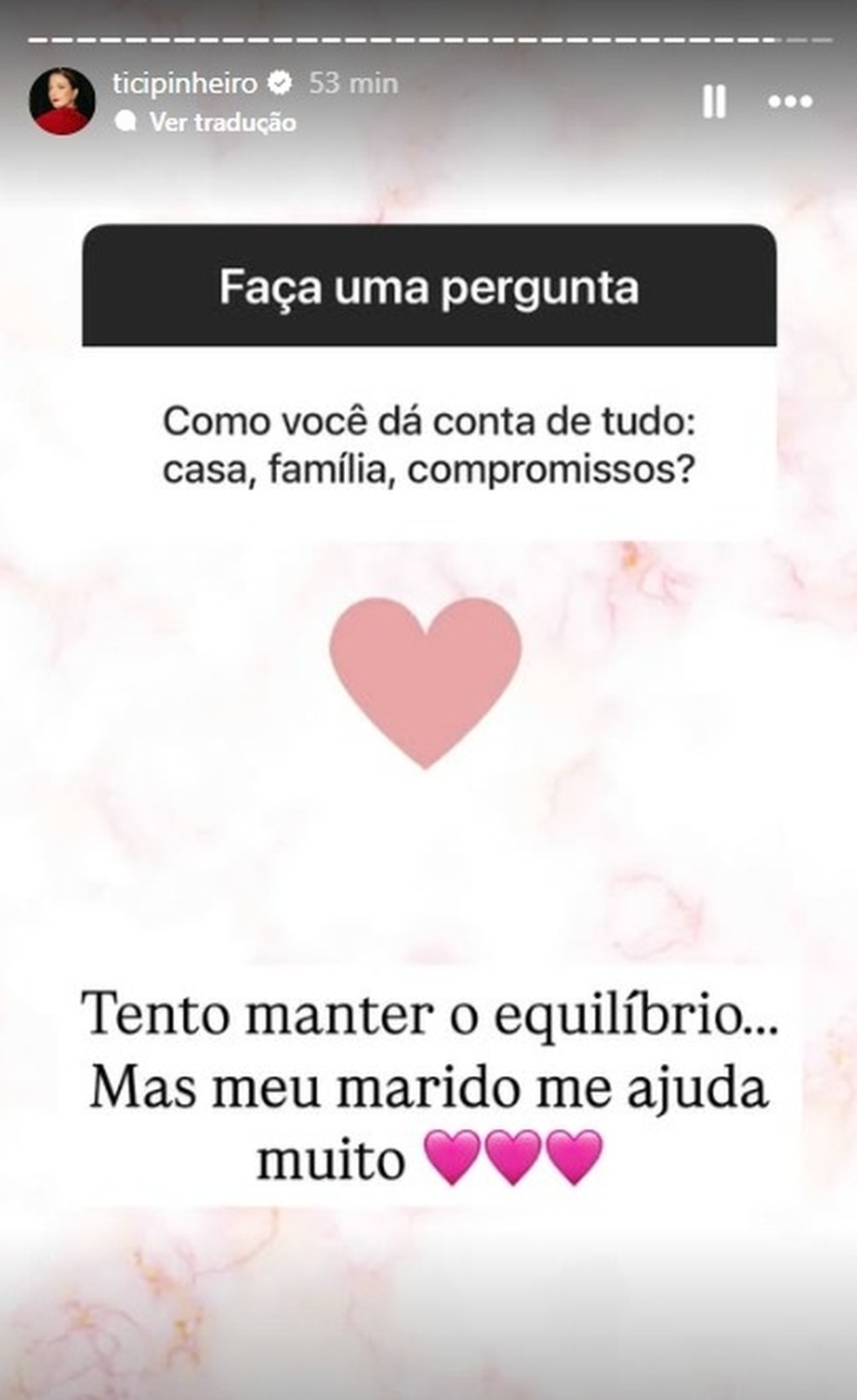Ticiane Pinheiro respondeu dúvidas sobre seu casamento com César Tralli — Foto: Reprodução/Instagram