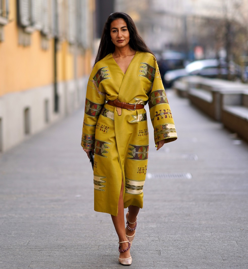Kimono usado como vestido — Foto: Getty Images