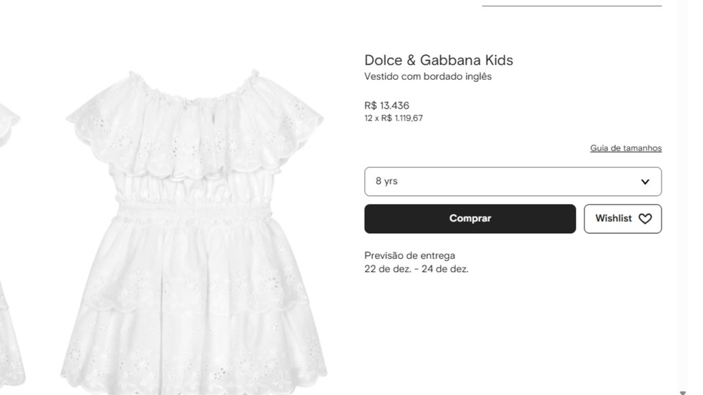 Vestido da filha de Neymar custa R$ 13 mil — Foto: Reprodução/ Divulgação