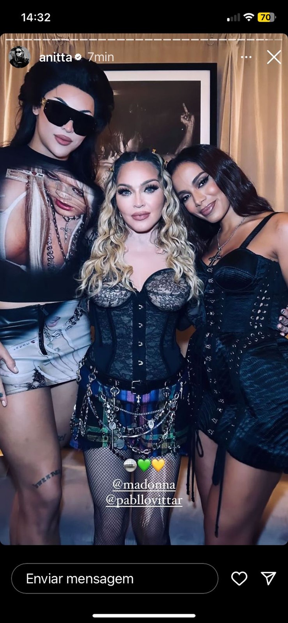Madonna com Pabllo Vittar e Anitta; cantora postou foto e agradeceu fãs brasileiros por show histórico em Copacabana — Foto: Reprodução/Instagram