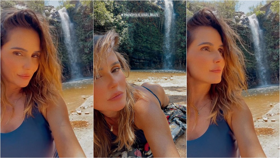 Deborah Secco renova o bronzeado em cachoeira no Goiás — Foto: Reprodução
