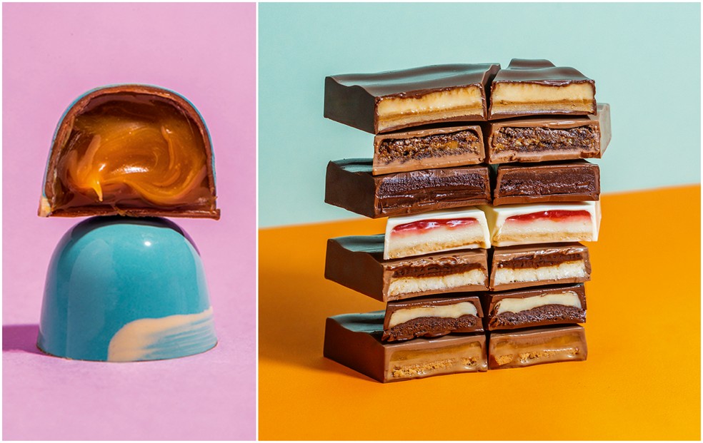 Na Mica, os chocolates têm recheios como batata chips e pink lemonade — Foto: Juliana Frugg