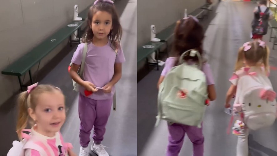 Ticiane Pinheiro mostra sua filha com César Tralli e filha de Ana Paula Siebert com Roberto Justus indo para a escola juntas