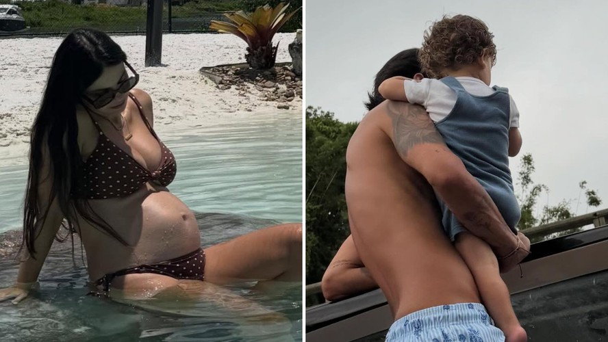 De biquíni, Sthefany Brito exibe a barriguinha da gravidez e curte momento tranquilo com a família