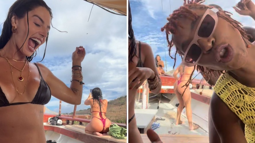 Giovanna Lancellotti e Karol Conká dançaram juntas em um barco