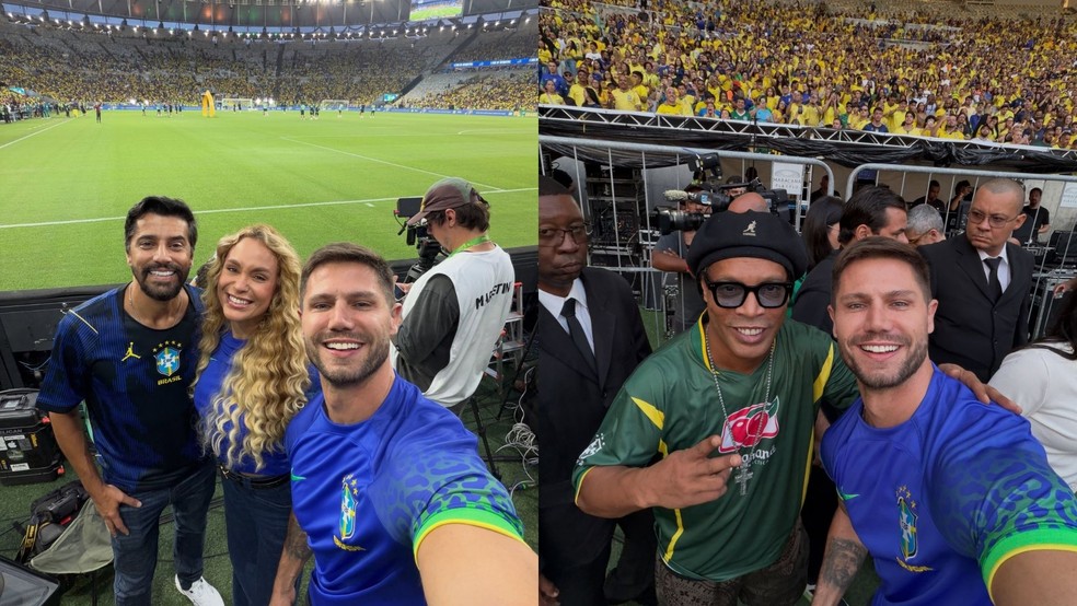 Sarah Andrade, Jonas Sulzbach e Alberto Cowboy se encontraram para torcer pela seleção — Foto: Reprodução / Instagram