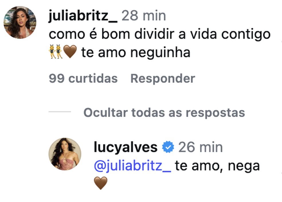 Lucy Alves assume namoro com influenciadora e troca declarações: 'Como é bom dividir a vida com você' — Foto: Reprodução/ Instagram