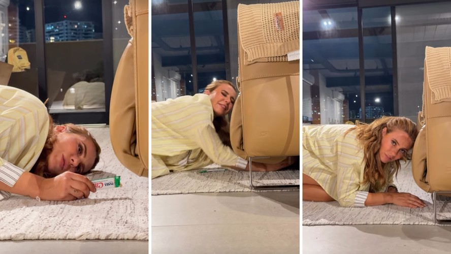 Paolla Oliveira tentou tirar uma gata debaixo do sofá