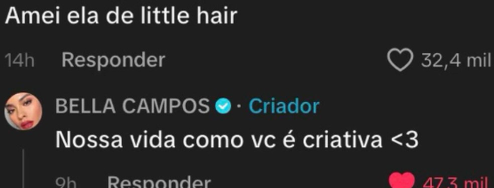 Bella Campos responde internauta — Foto: Reprodução/ TikTok