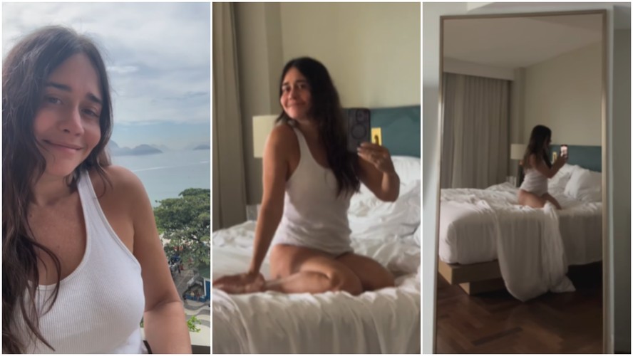 Alessandra Negrini posa de calcinha em quarto de hotel no Rio de Janeiro