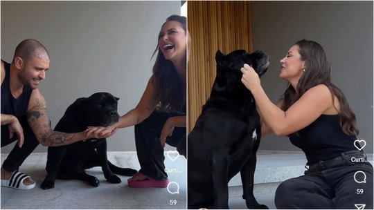 Paolla Oliveira e Diogo Nogueira fazem trend viralizada com cachorro e se surpreendem com resultado