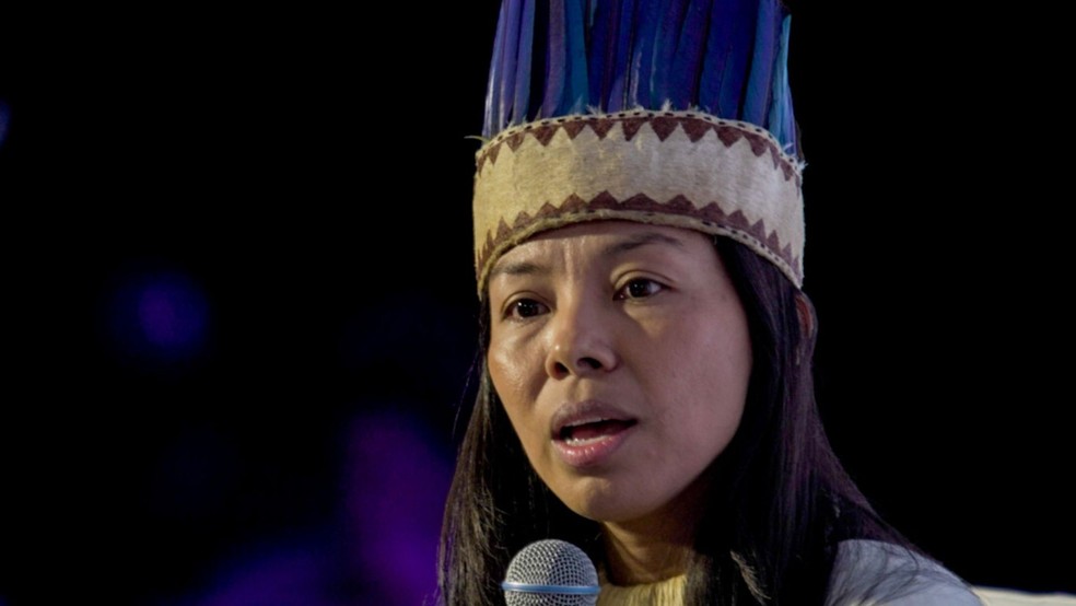 'A questão climática é uma questão política', diz Vanda Witoto na 10ª edição do Power Trip Summit — Foto: Bruna Brandão