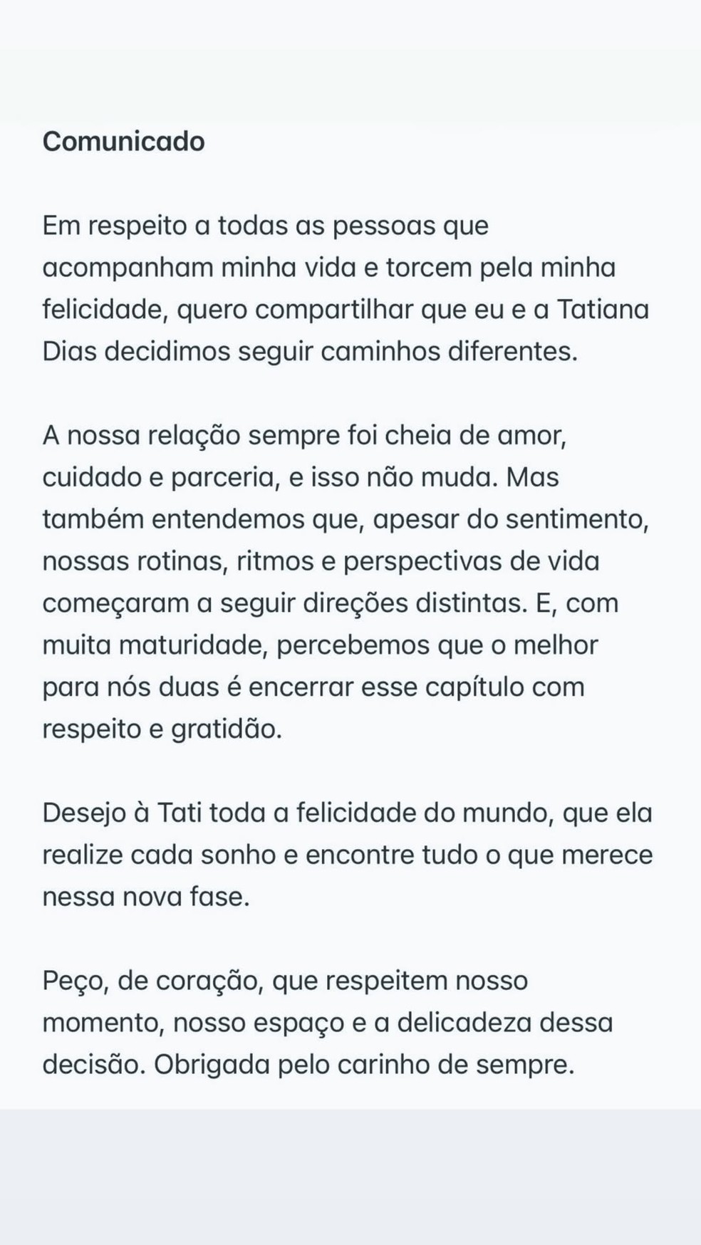 Lauana Prado anuncia fim de noivado com Tati Dias — Foto: Reprodução/Instagram