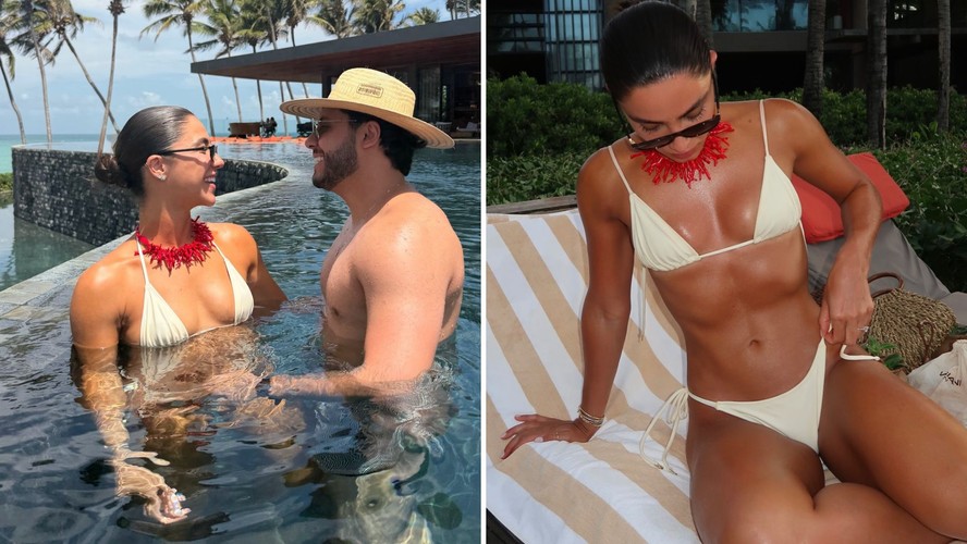 Gabriela Versiani e Murilo Huff curtem férias no Ceará