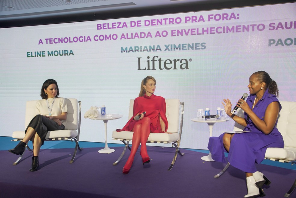 Eline Moura, diretora comercial de Liftera, Mariana Ximenes e Paola Deodoro na 10ª edição do Power Trip Summit — Foto: Bruna Brandão