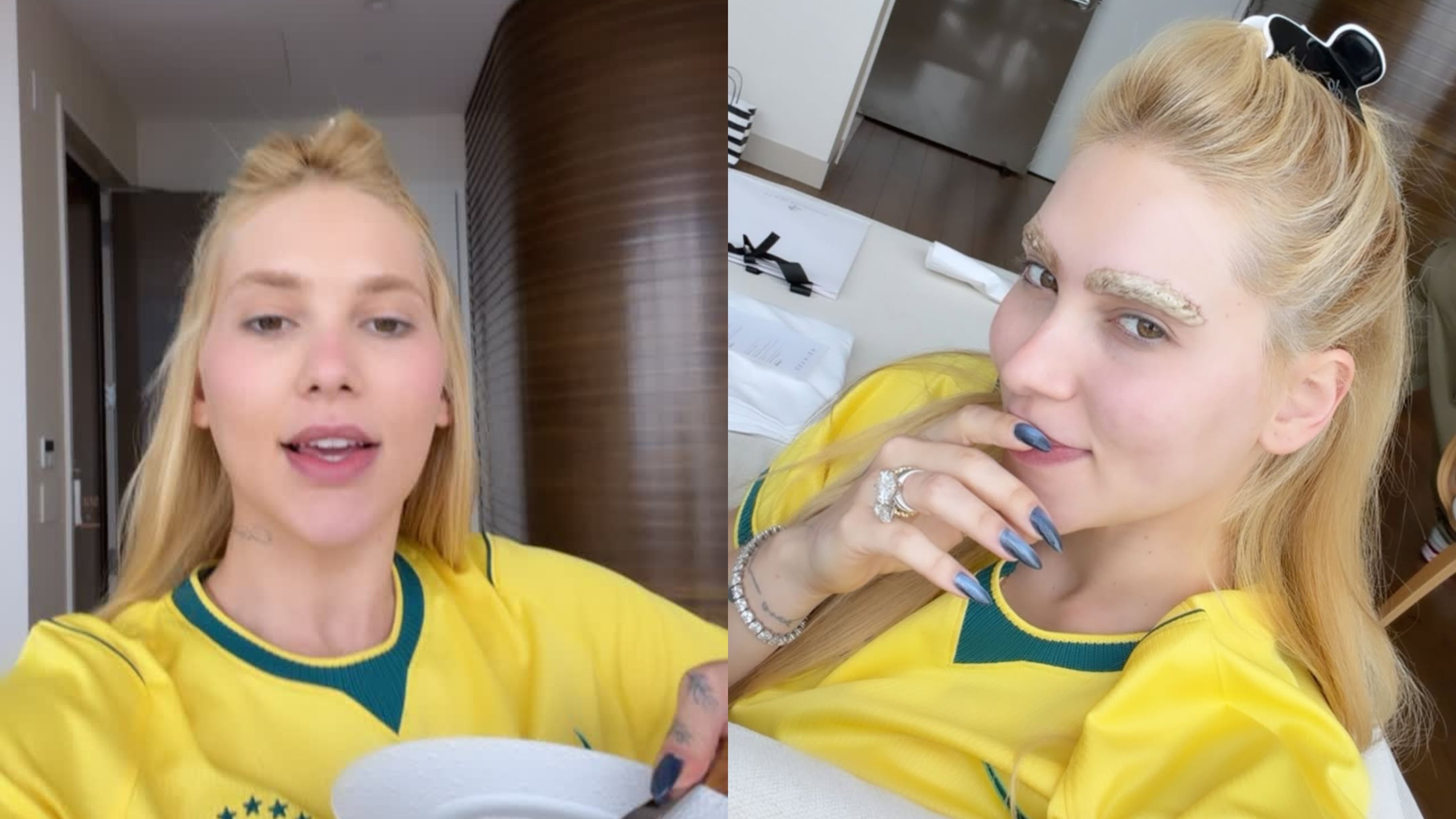 Antes de jogo do Brasil, Virginia muda visual das sobrancelhas com descolorante: 'Me desejem sorte'