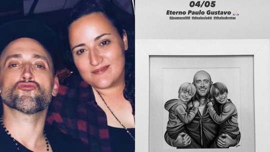 Ju Amaral, irmã de Paulo Gustavo, mostra quadro do comediante com os filhos: 'Eterno'