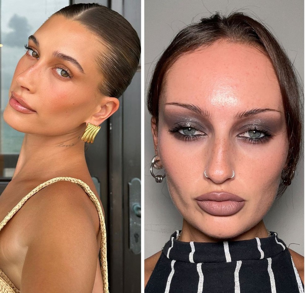 Maquiagem Clean Girl e maquiagem Grunge — Foto: Reprdução Instagram @haileybieber / @frankieedarling