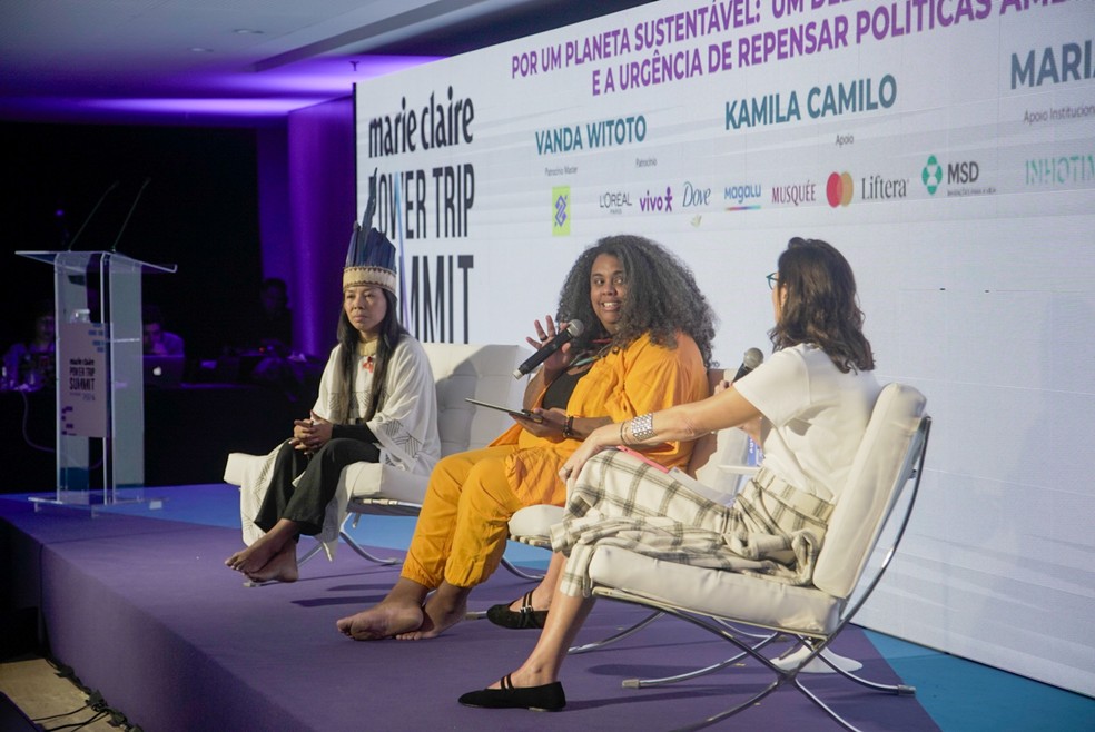 Vanda Witoto, Kamila Camilo e Maria Rita Alonso na 10ª edição do Power Trip Summit — Foto: Bruna Brandão