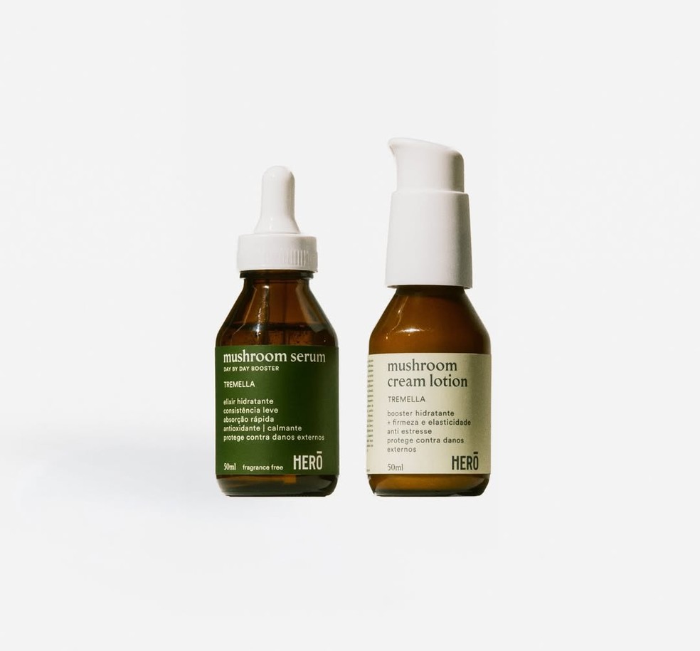Mushroom Serum e Mushroom Cream Lotion, Hero Beauté 115, 152 — Foto: divulgação