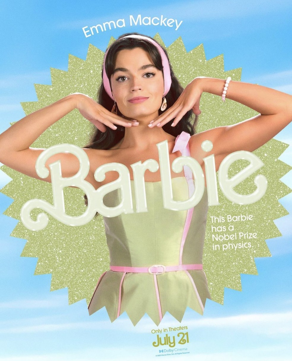 Emma Mackey interpreta a barbie ganhadora do Nobel no filme — Foto: Reprodução