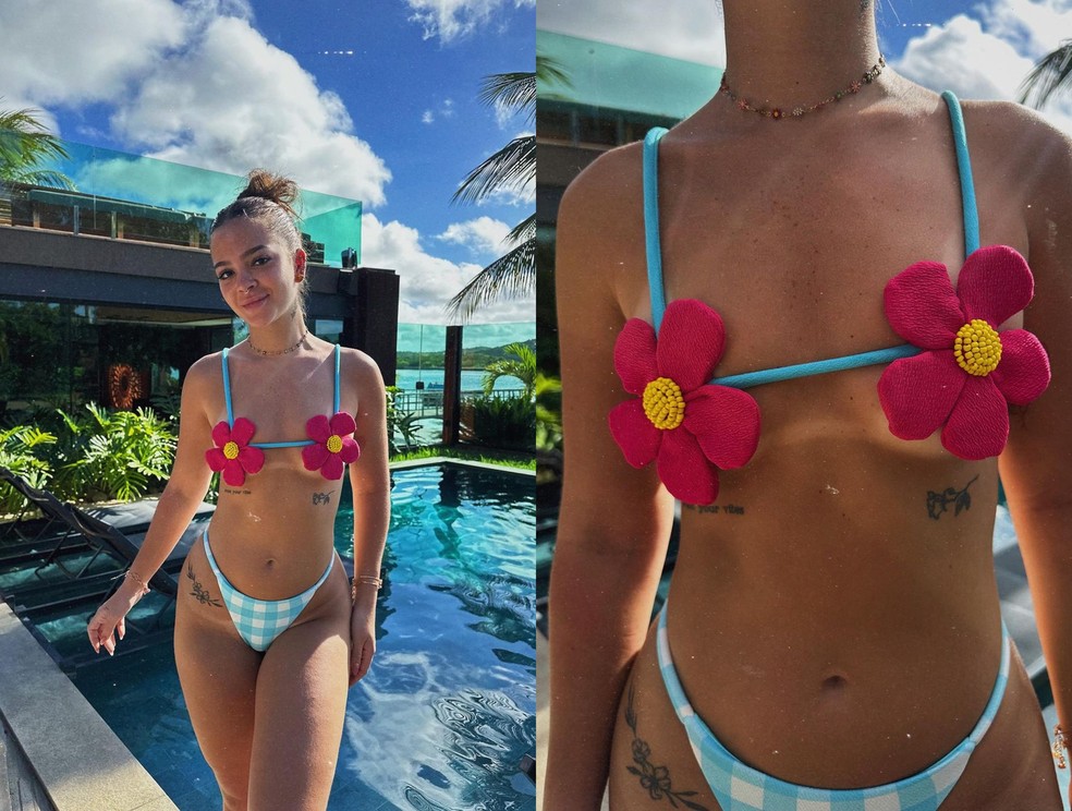 Mel Maia causa na internet com biquíni em formato de flor nos seios — Foto: Instagram Mel Maia
