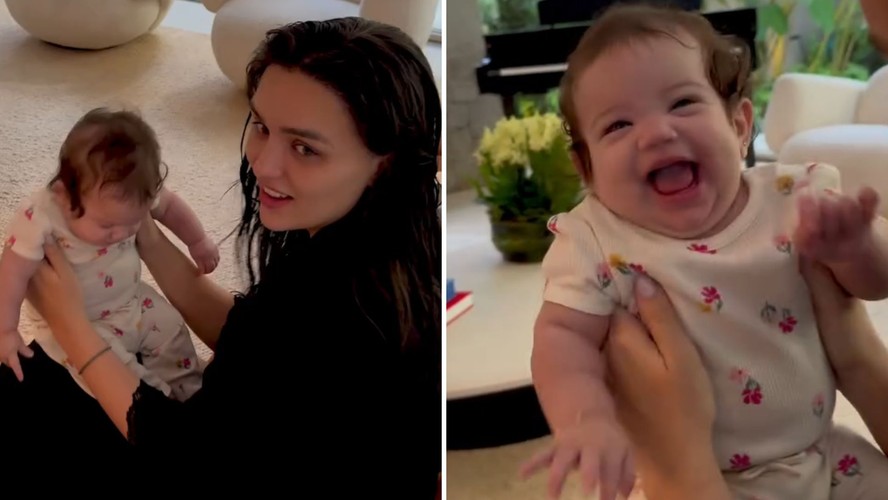 Rafa Kalimann mostra Zuza Helena gargalhando em seus braços ao acordar: 'Nossas manhãs'