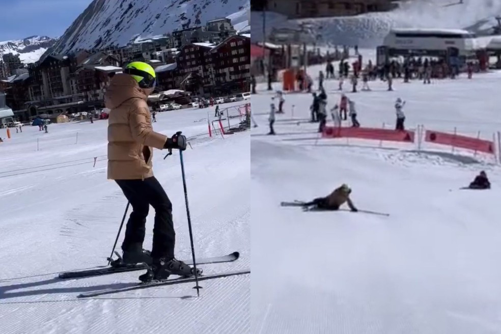 Sabrina Sato é atropelada pela filha e leva tombo na neve — Foto: Reprodução/Instagram