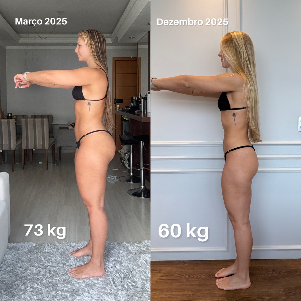 Lauren agora vê o corpo responder aos exercícios e à alimentação — Foto: Arquivo pessoal