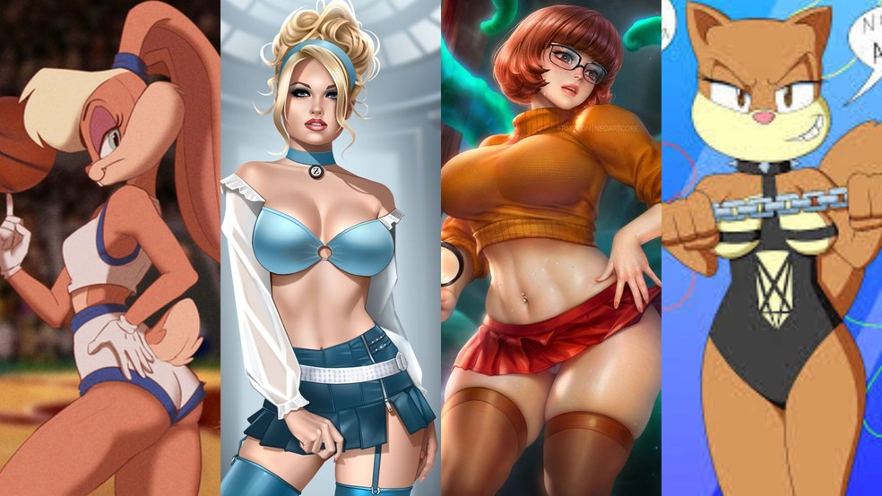 Lola Bunnie, Cinderella, Velma (Scooby-Doo) e Sandy (Bob Esponja), enquadradas na Regra 34 da internet — Foto: Reprodução