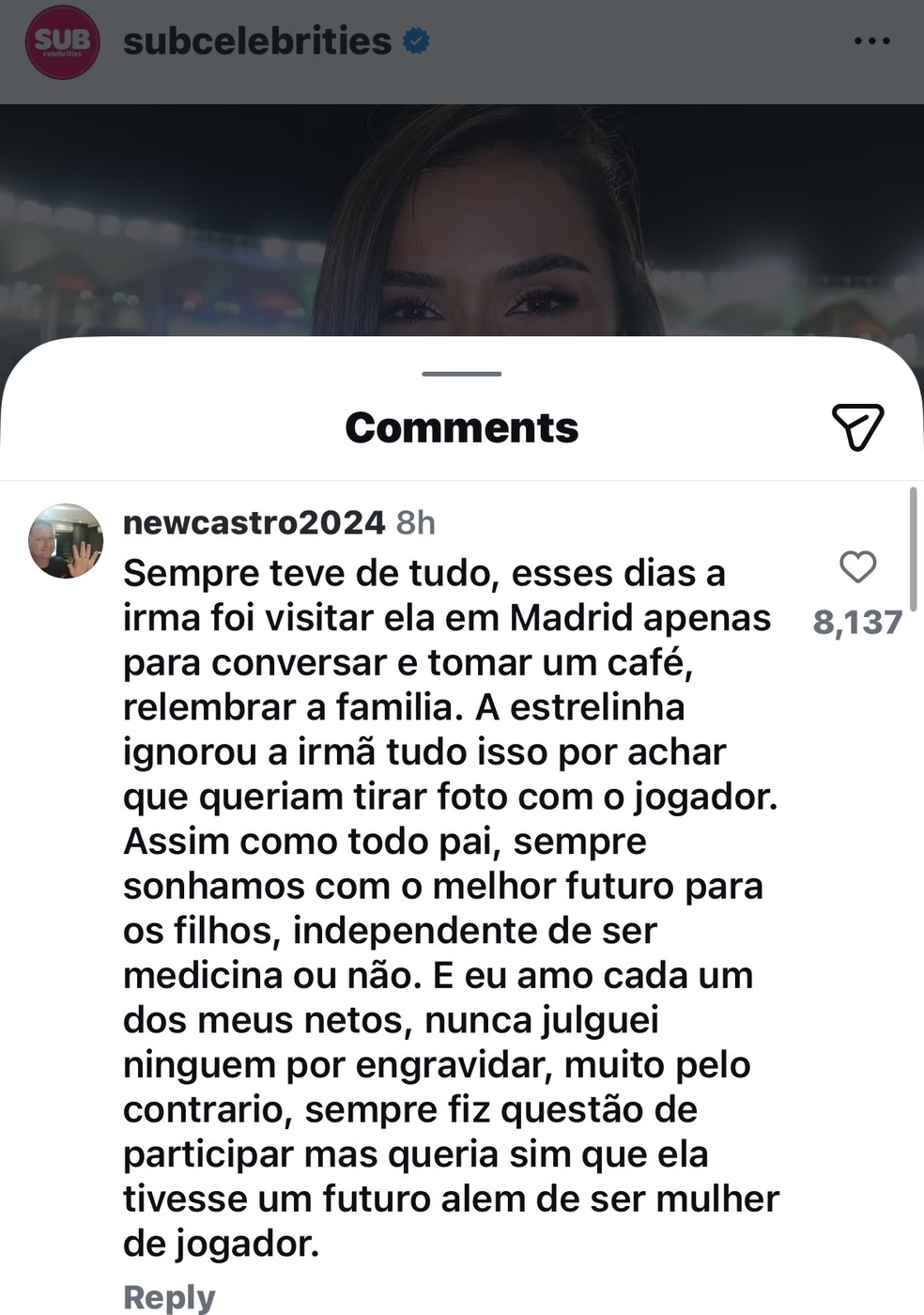 Pai de Tain&aacute; Milit&atilde;o rebate declara&ccedil;&otilde;es da filha sobre rela&ccedil;&atilde;o dif&iacute;cil com ele &mdash; Foto: Reprodu&ccedil;&atilde;o/Instagram