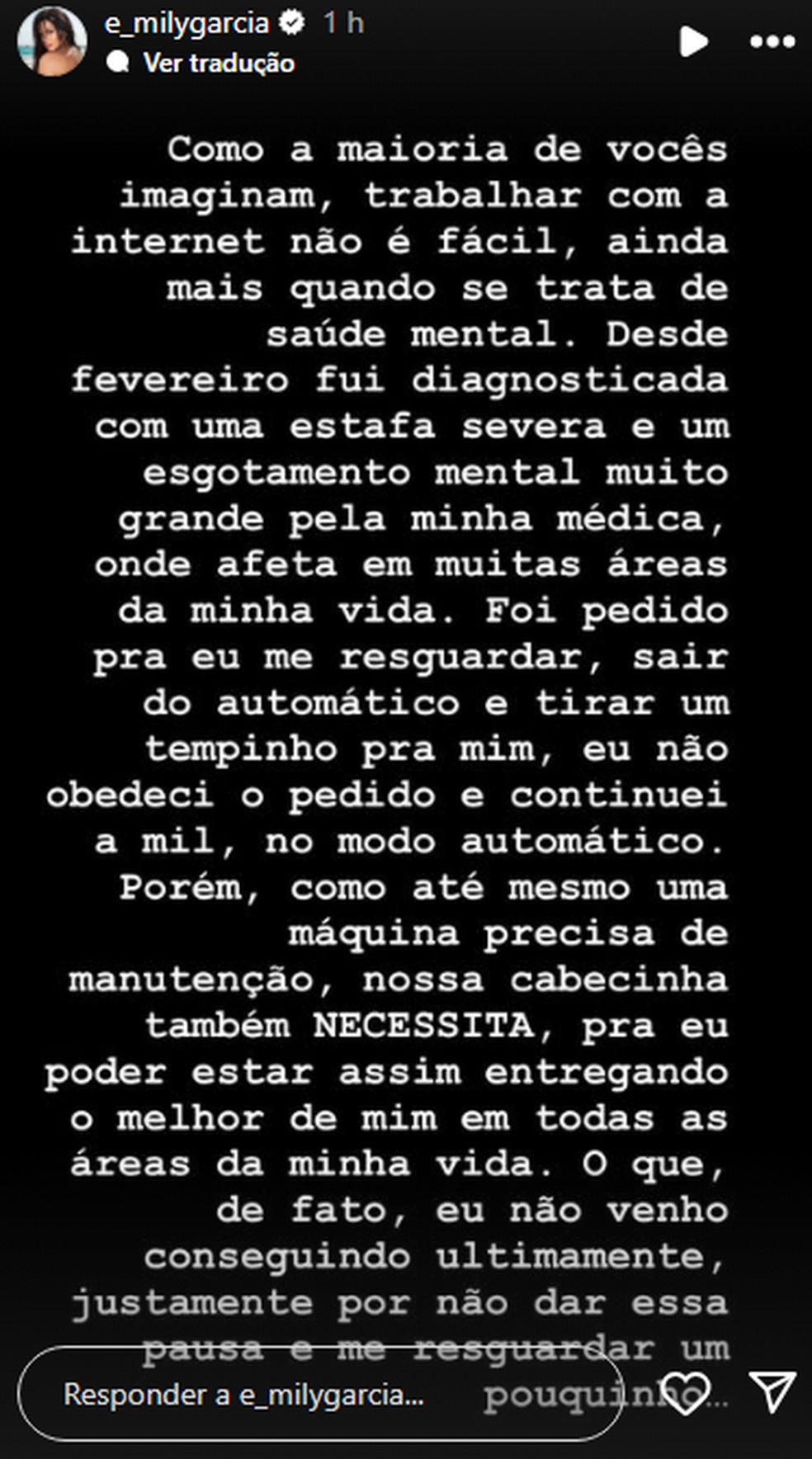 Emilly Garcia anuncia pausa após diagnóstico de estafa severa: 'Peço ...