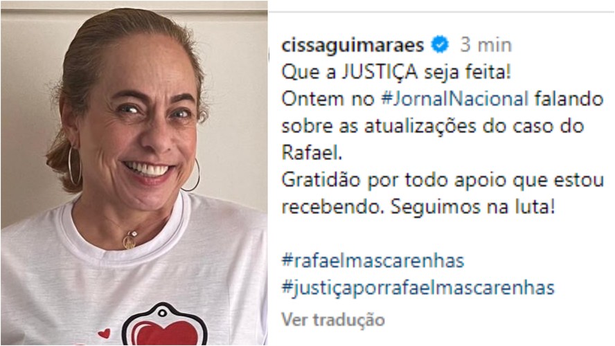 Cissa Guimarães agradece apoio após condenação dos envolvidos na morte de seu filho, Rafael Mascarenhas