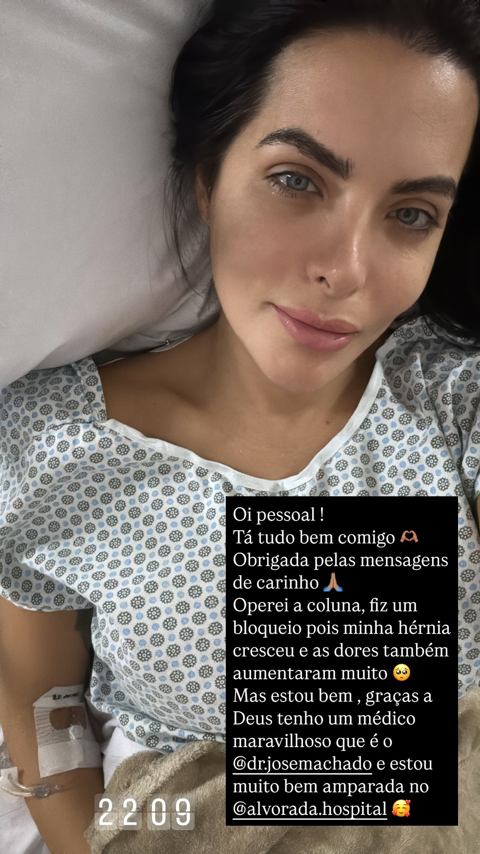 Carla Prata reclama do cardápio do hospital após cirurgia — Foto: Reprodução/Instagram