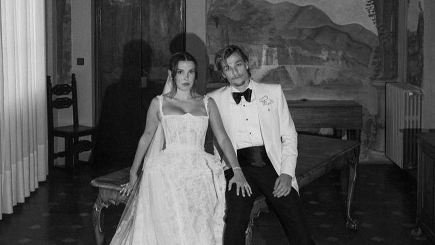Millie Bobby Brown e Jake Bongiovi, em fotos do casamento divulgadas nas redes sociais