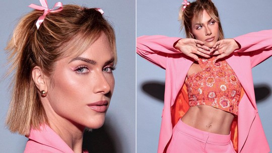 Giovanna Ewbank posa com terninho rosa e laços no cabelo: 'Bem barbiezinha'