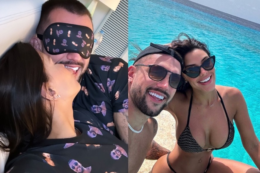 Ivy Moraes e Arthur Picoli dormem juntos com pijama de casal