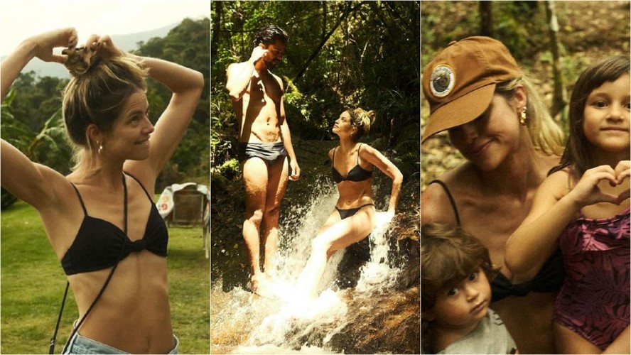 Rodrigo Simas na cachoeira com Agatha Moreira e sobrinhos