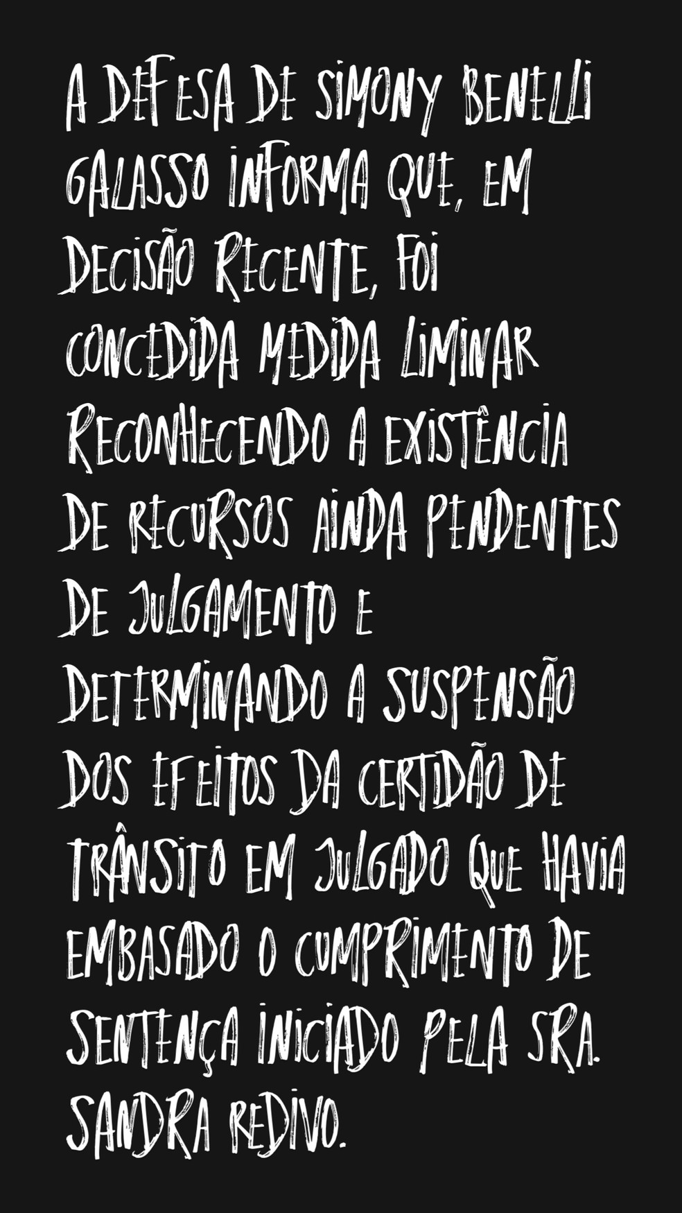 Simony se pronuncia sobre processo — Foto: Reprodução/Instagram