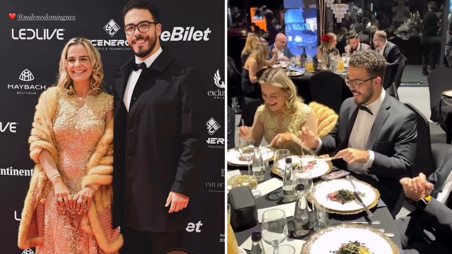 Milene Domingues e Ronald posam em evento de gala