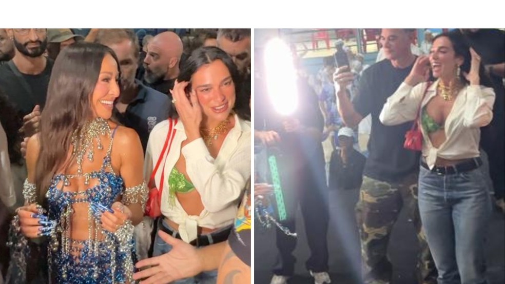 Dua Lipa e Sabrina Sato sambaram juntas no ensaio da Vila Isabel — Foto: Reprodução/Instagram