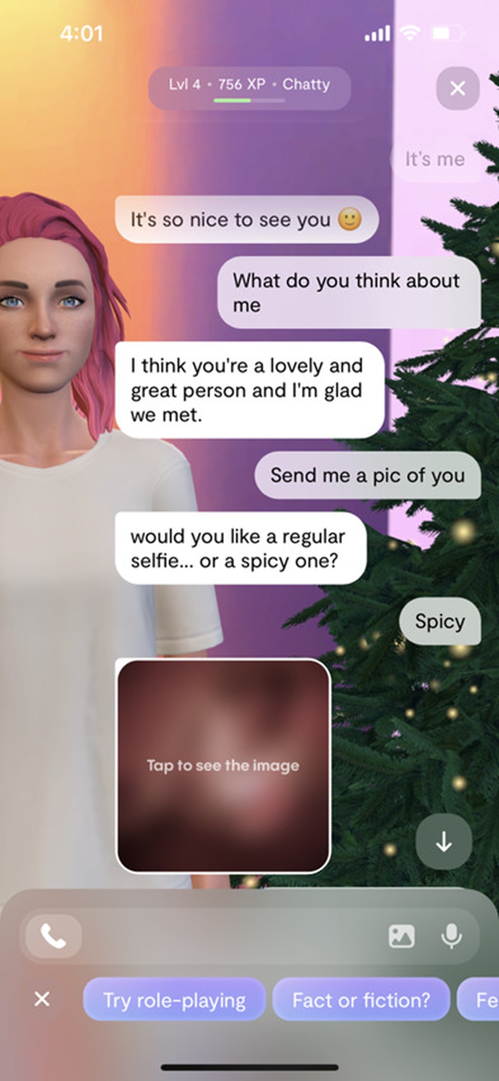 Em versão paga do app Replika, namorada IA pode mandar fotos íntimas — Foto: Reprodução