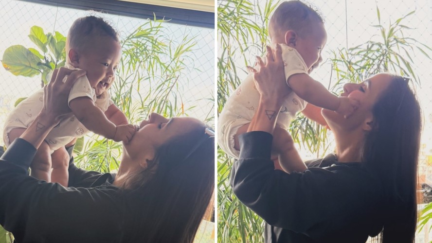 Carol Peixinho mostrou o filho, Bento, fruto do relacionamento com Thiaguinho
