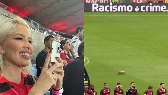 Gambá invade jogo do Flamengo x Amazonas e Karoline Lima tem a melhor reação: 'Estou tendo uma crise de risos'